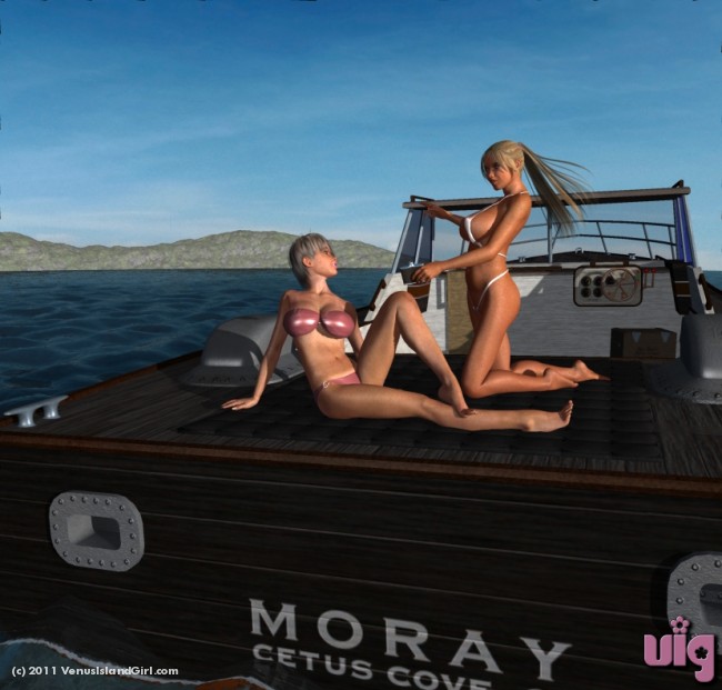 Zia and Andie aboard the Moray